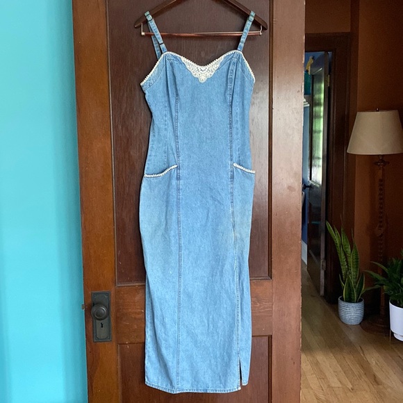Vintage Dresses & Skirts - Vintage Denim and Lace Dress